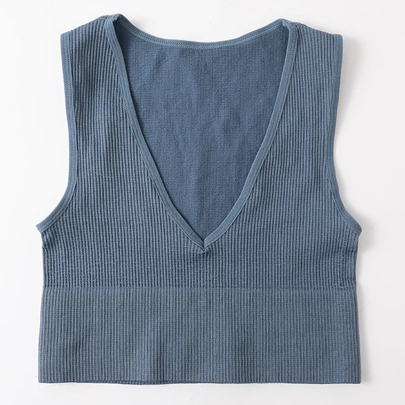 Deep V-Neck Crop Top 18 Colors Slim Fit Tank Stretchy Sleeveless Crop Vest Casual Ribbed Knit Top Low Cut Summer Camisole M-XL