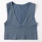 Deep V-Neck Crop Top 18 Colors Slim Fit Tank Stretchy Sleeveless Crop Vest Casual Ribbed Knit Top Low Cut Summer Camisole M-XL