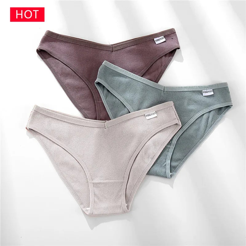 FINETOO 3PCS/Set Women's Underwear Cotton Panty Sexy Panties Female Underpants Solid Color Panty Intimates Women Lingerie M-2XL