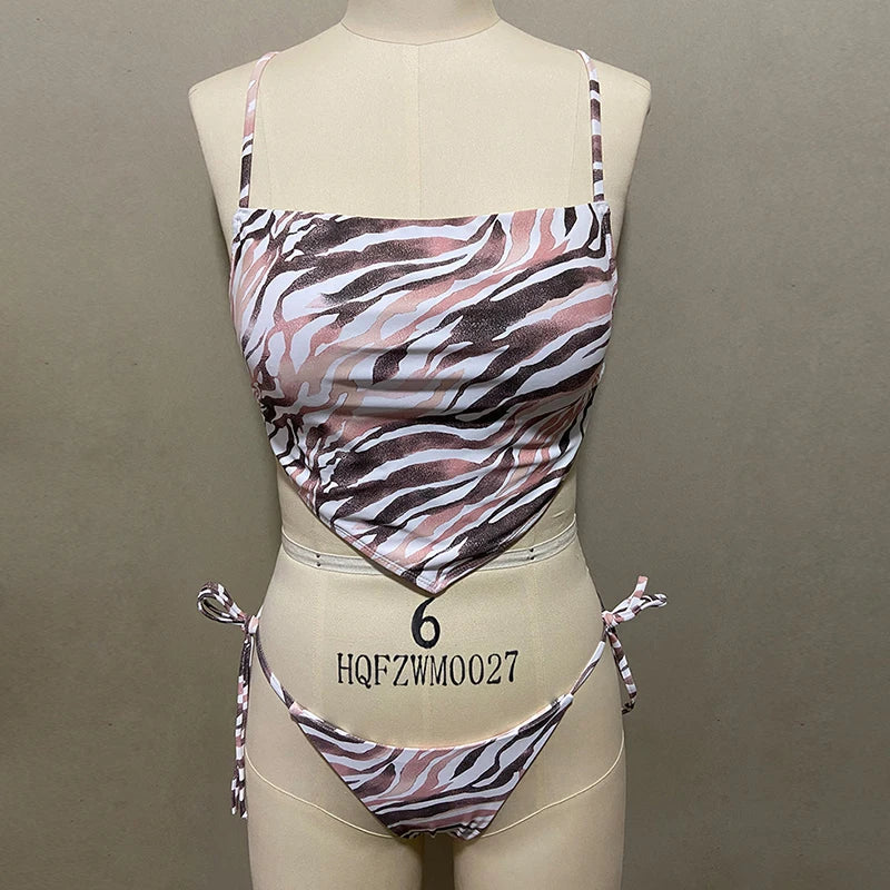 ZTVitality Sexy Bikinis Print Bandage Bikini 2025 Hot Sale Padded Bra Low Waist Swimsuit Female Swimwear Women Brazilian Biquini