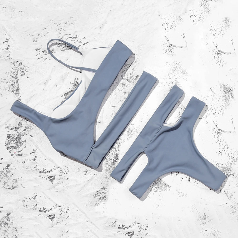 ZTVitality Solid Sexy Bikinis High Waist Bikini 2021 Hot Sale Asymmetry Straps Hollow Out Swimsuit Female Swimwear Women Biquini
