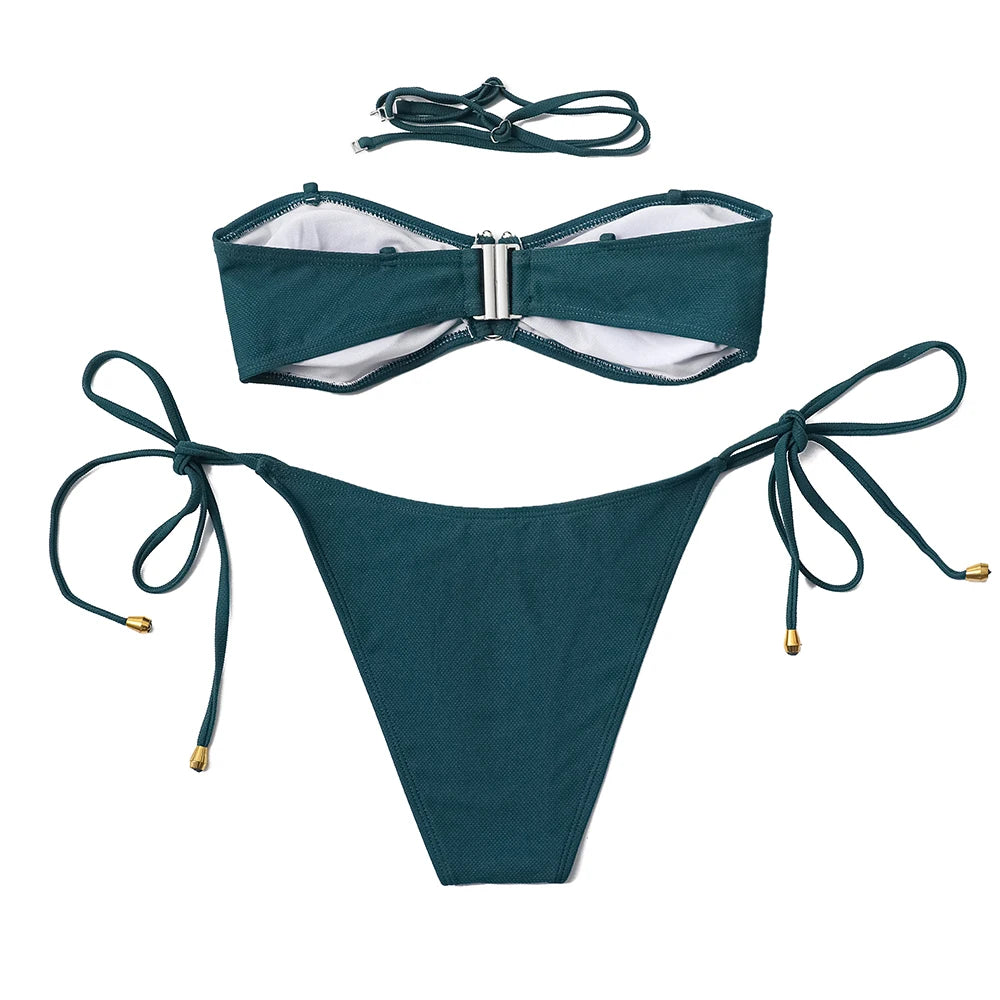 ZTVitality Solid Plaid Sexy Bikini 2026 Hot Sale Padded Bra Removable Straps Bandage Swimsuit Beach Wear Swimwear Women Biquini