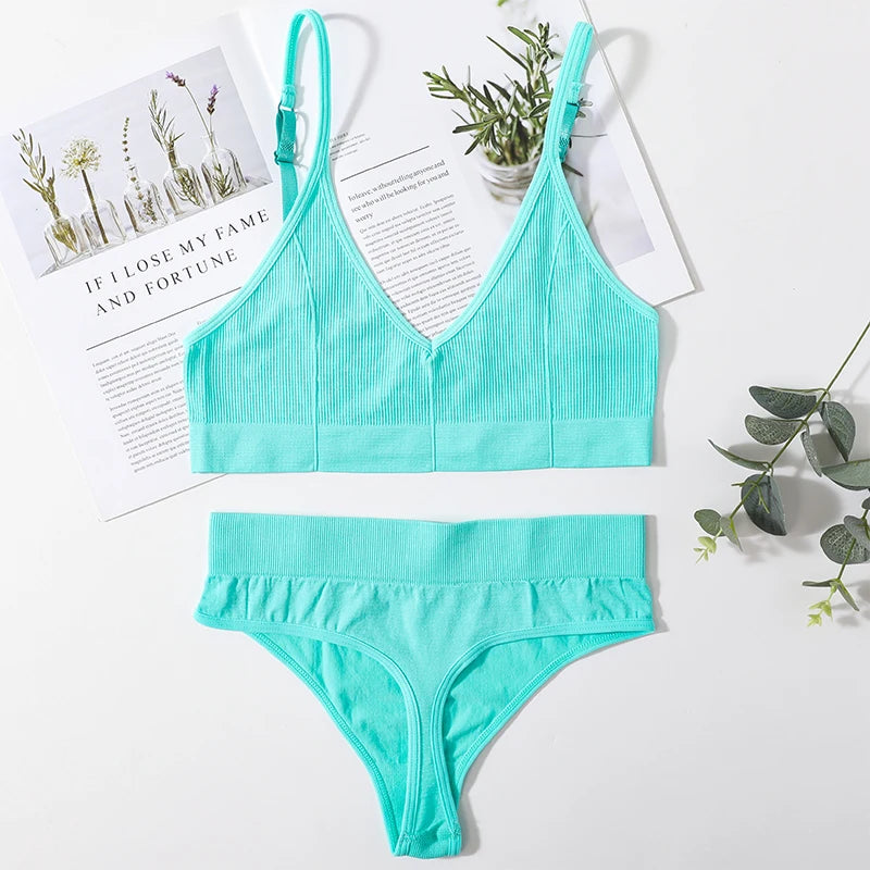 Women Seamless Bra And Panties Set Low Rise Thongs U-Shape Back Crop Top Bralette Comfort Sport Underwear Sexy Lingerie Set