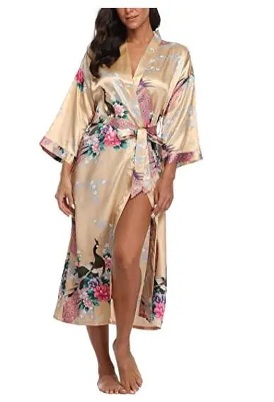 Sexy Women Long Robe With Pocket Wedding Bride Bridesmaid Dressing Gown Rayon Kimono Bathrobe Large Size S-XXXL Night Dress