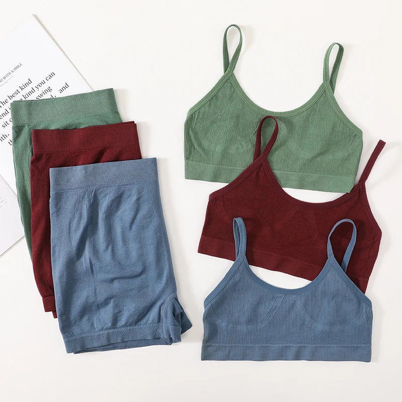Women Bra Set Comfort Bra Top And Shorts Set Underwear Female Low Back Crop Top Female Seamless Underwear Sexy Lingerie Bralette