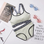 Soft Stripe Cotton Women's Underwear Set Sexy Beauty Back Tops Letter Print Shoulder strap Bralette With Panties 2-pieces Suit