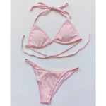 XS - L Ribbed Halter Bikini Women Swimwear Female Swimsuit Four-pieces Bikini set With Sarong Bather Bathing Suit Swim V3152B
