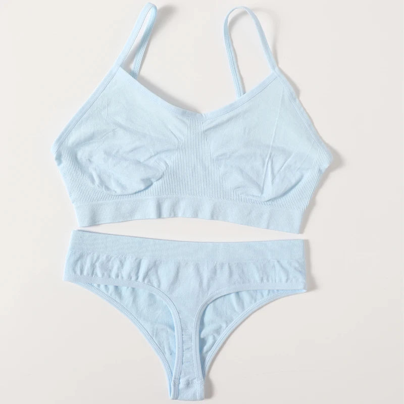 Women Buttery Soft Bra And Panties Set Push-Up Unlined Brassiere Breathable Ribbed Underwear Stretchy Crop Top Sexy Lingerie Set