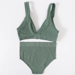Women's Seamless Bra Panties Set Female Wirefree Brassiere Top Sports Underwear High Waist Briefs V Neck Sexy Lingerie Set