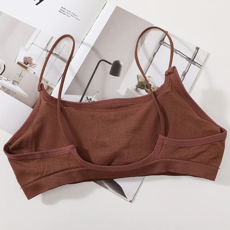 Women Low Back Crop Top Push Up Bras Seamless Underwear Thin Strap Camisole Sexy Lingerie Female Backless Bralette Tanks Top