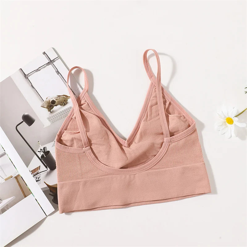 Seamless Bras For Women U-Back Sports Crop Top Sexy Lingerie Non-wire Thin Strap Ribbed No Pads Underwear V Neck Intimates M-XL