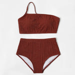 ZTVitality Ribbed Shiny One Shoulder Sexy Bikini 20225 New Arrival Padded Bra High Waist Swimsuit Beachwear Solid Swimwear Women