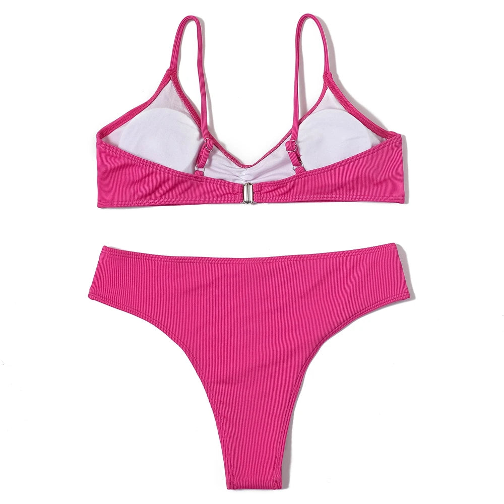 ZTVitality Ribbed Sexy Bikini Set 2023 New Arrival Padded Bra Push Up Swimsuit Women Brazilian Summer Beachwear Solid Swimwear
