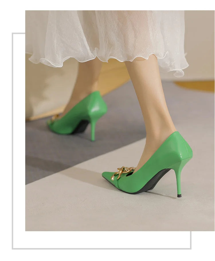 Women Pumps Luxury Female High Heels Metal Pointed Toe Professional Dress Party Ladies Office Shoe 2021Summer Fashion Large Size