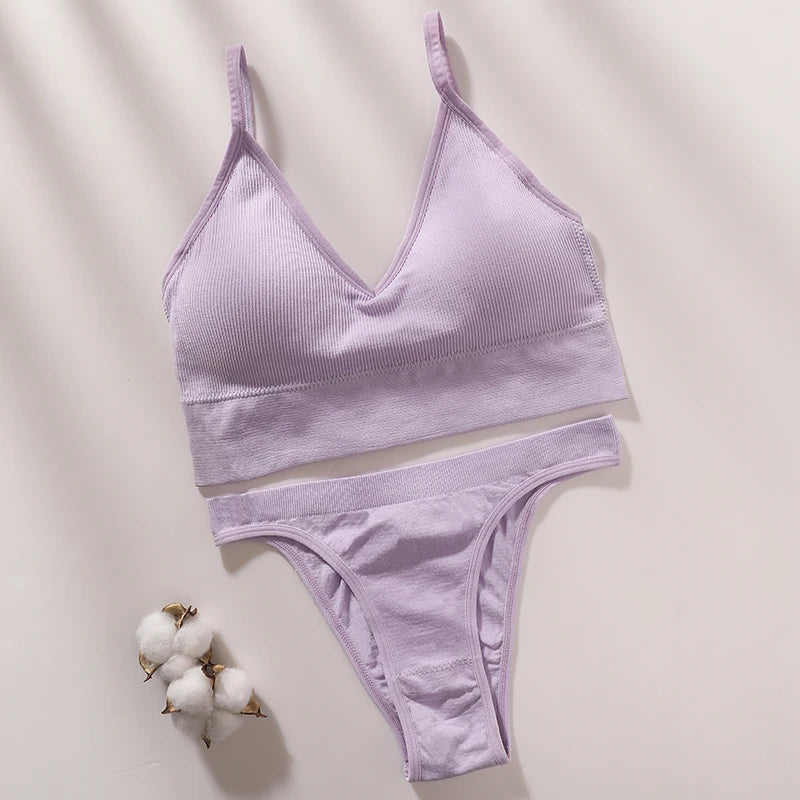 Sexy Women Bra Panties Set High Rise G-String Sports Bra Top Seamless Underwear Fitness Bra Top Female Lingerie Set Intimates