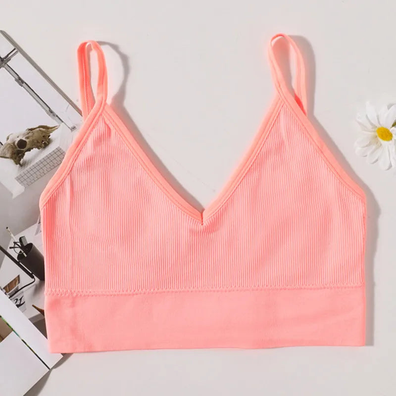 Seamless Bras For Women U-Back Sports Crop Top Sexy Lingerie Non-wire Thin Strap Ribbed No Pads Underwear V Neck Intimates M-XL