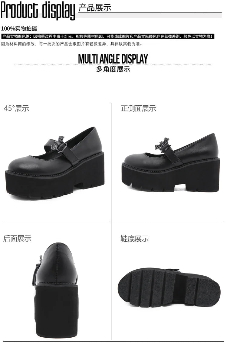 Spring Autumn Chunky Heel Vintage Lolita Shoes Women Platform Shoes Mary Jane Buckle Strap School Shoes For Girls Blackty7