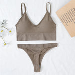 Women Sports Bra And Panties Set Seamless Bra U-Back Crop Top High Rise G-String Panties Thongs Underwear Sexy Lingerie Set