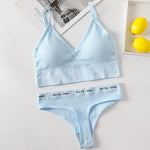 Women Seamless Bra Panties Set Sexy Thongs Sports Bra Crop Top Female Sexy Lingerie Set Fitness Stretchy Underwear Set