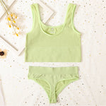 Seamless Women Lingerie Set Rib Bralette Sports Crop Top High Waist Briefs Panties Light Support Bra Sexy Underwear Set