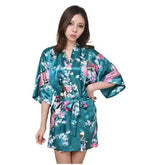 Silk Satin Wedding Bride Bridesmaid Robe Floral Bathrobe Short Kimono Robe Night Robe Bath Robe Fashion Dressing Gown For Women