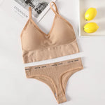 Women Seamless Bra Panties Set Sexy Thongs Sports Bra Crop Top Female Sexy Lingerie Set Fitness Stretchy Underwear Set