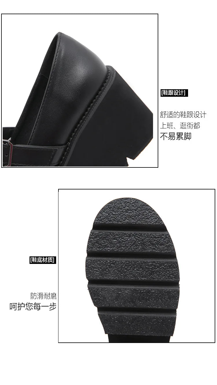 Spring Autumn Chunky Heel Vintage Lolita Shoes Women Platform Shoes Mary Jane Buckle Strap School Shoes For Girls Blackty7