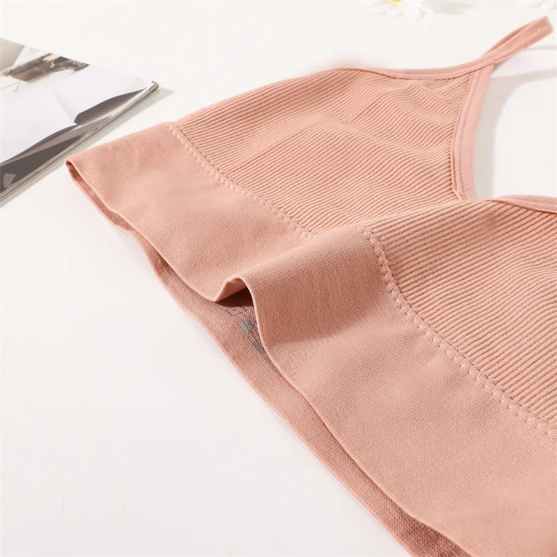 Seamless Bras For Women U-Back Sports Crop Top Sexy Lingerie Non-wire Thin Strap Ribbed No Pads Underwear V Neck Intimates M-XL