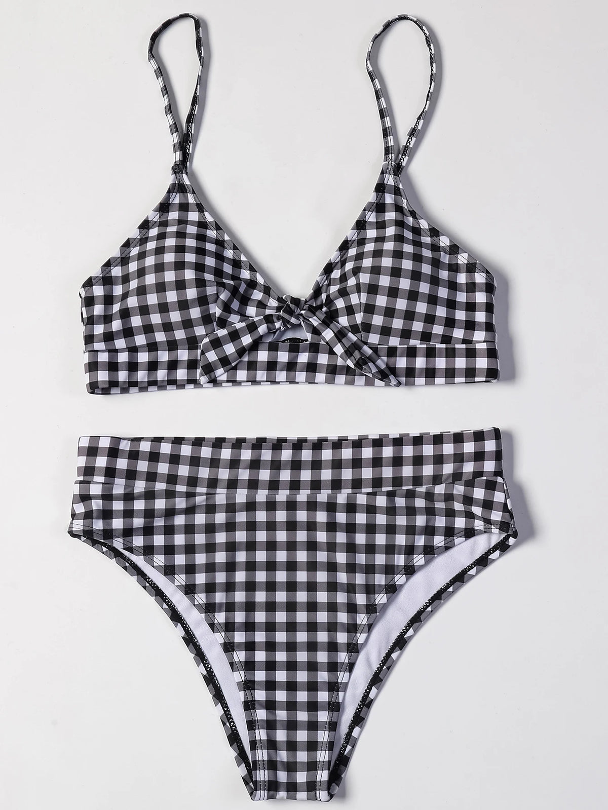 ZTVitality Bow Plaid Bikinis Push Up Sexy Bikini 2021 Hot Sale Straps Padded High Waist Swimsuit Retro Swimwear Women Biquini