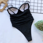 Push Up Bra Cup Leopard Scrunched Women Bandeau Swimwear One Piece Swimsuit Female Monokini High Cut Bathing Suit Swim Bodysuit