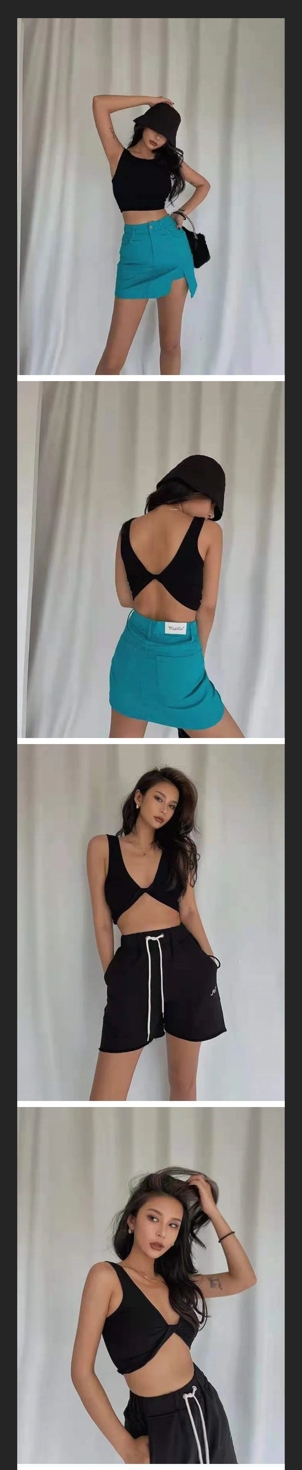 Women Rib Crop Top Seamless Tank Tops Sexy Underwear Deep V Streetwear Cropped Tee Summer Deep V Sports Camisole