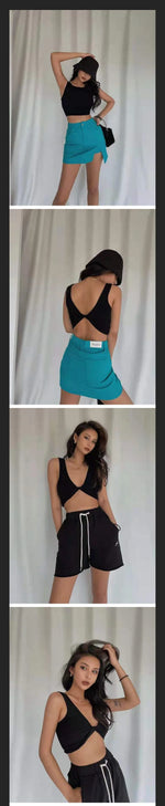 Women Rib Crop Top Seamless Tank Tops Sexy Underwear Deep V Streetwear Cropped Tee Summer Deep V Sports Camisole