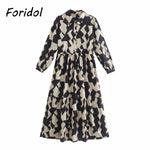 Foridol Geometric Print Black Shirt Dress Casual Elegant Autumn Winter Women's New Dress Vestidos Robe Femme Long Sleeve Dress