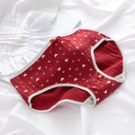 1PC Cotton Panties Soft Underwear Women Mid-Waist Briefs Female Red Strawberry Hearted Print Design Ladies Sexy Lingerie Panty