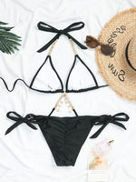 Sexy Luxury Bikini 2026 Women Crystal Rhinestones Push Up Micro Swimsuit Neon Orange Metal Chain Diamond High Cut Thong Swimwear