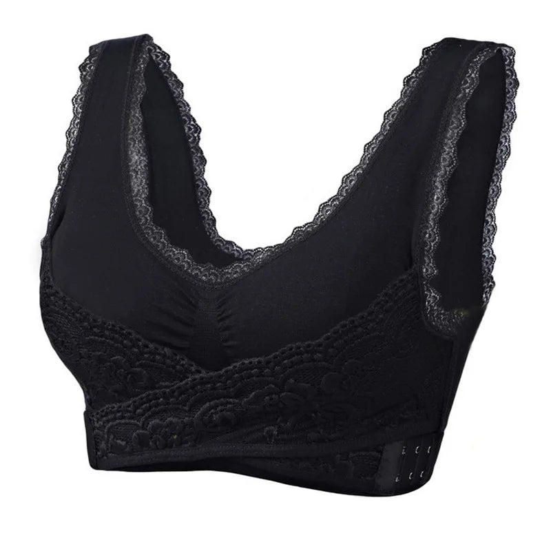 Front Cross Buckle Lace Bra Adjustment Gathering Women's Underwear Yoga Running Vest Seamless Without Steel Ring Brassiere