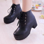 g4 Women's Single Boots New Horse Boots Square Heel Round Toe Spring High Heel Boots Lace-Up Plus Size 35-45