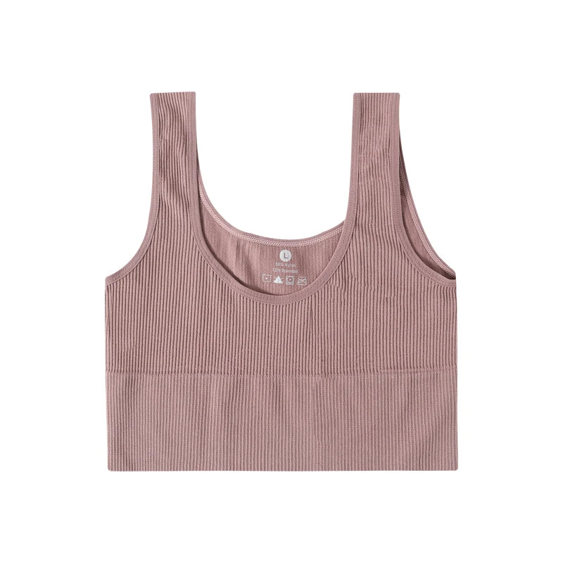 Women Seamless Ribbed Tank Top High Elastic Sleeveless Crop Top Sexy Lingerie Sports O-neck Cropped Bra Daily Camisole M-XL