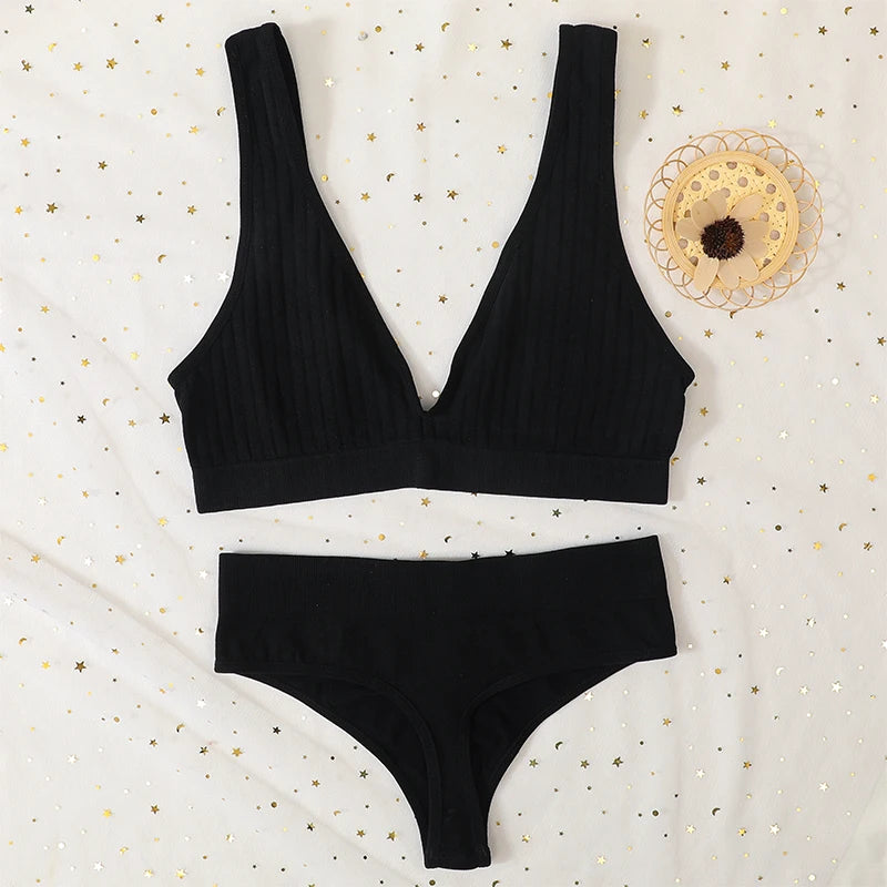 Seamless Bra And Panties Set Push Up Bras Women Sexy Lingerie Female High Waist G-String V-neck Brassiere Underwear Set