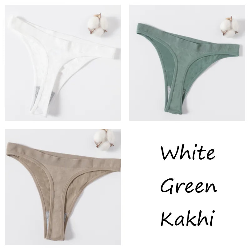 3Pcs/Set Women Brazilian Panties Low-Rise Thong Comfort T-back Underwear Sexy Lingerie High-Stretch Ｇ-string Multi Color M-XL