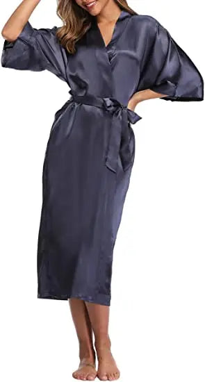 Sexy women extra long bathrobe Silky Satin robe Charming Women's Lengthened Casual Bathrobe Long Sleeved Robe Homewear