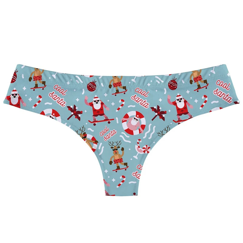 Women's Christmas Themed Printing G-string Sexy Low-Rise T-back Xmas Snowflakes Elk Pinted thong Seamless Female T-Pants