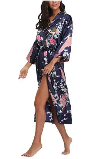 Sexy Women Long Robe With Pocket Wedding Bride Bridesmaid Dressing Gown Rayon Kimono Bathrobe Large Size S-XXXL Night Dress