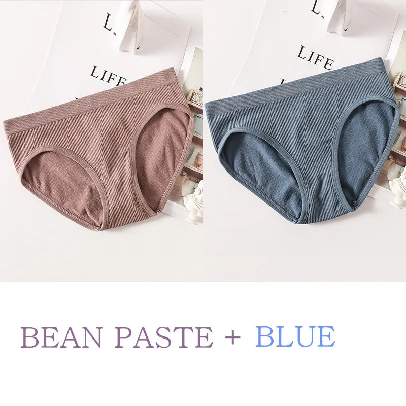 2Pcs/Set Women Panties Low Rise Briefs Seamless Underwear Female Full Coverage Back Bottoms Sports Underpants Sexy Lingerie M-L