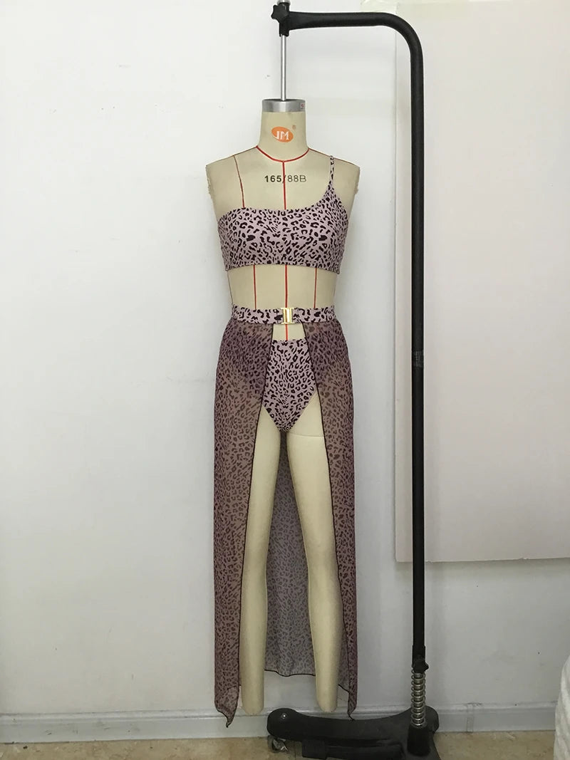 New One shoulder Bikini 2025 Female Swimsuit Women Swimwear Three-pieces Bikini set Mesh Long Skirt Beach wear Bathing Suit Swim