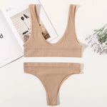 Women Seamless Bra And Panties Set Wire-Free U-Neck Small Cup Push-Up Bra Low-Rise Thongs Sexy Lingerie Female Underwear Set