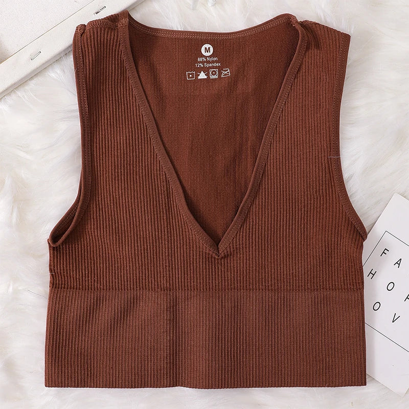 Women Crop Top Sexy Seamless Underwear Female Fitness Sleeveless Camisole Plunge Bralette Sports Cropped Tops Lingerie