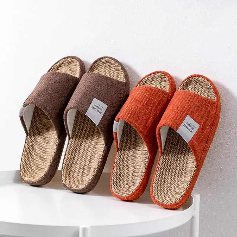 Breathable Flax Slippers Women Men Indoor Mute Slipper Anti-slip Lovers House Floor Shoes SoftLadies Summer Home Slides