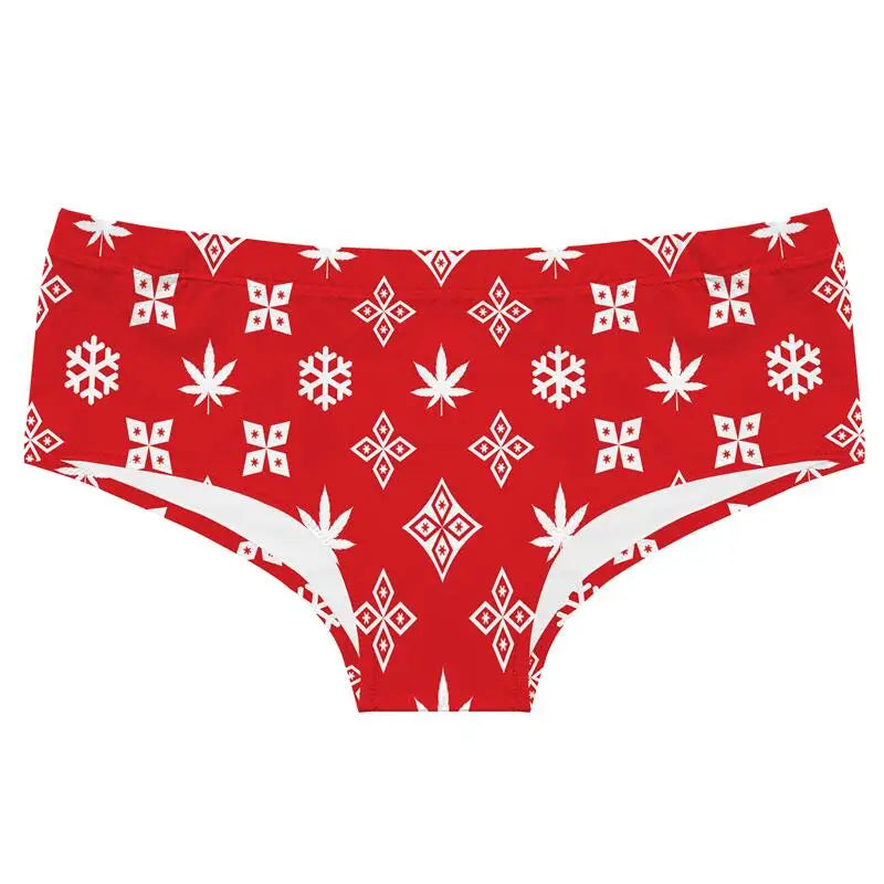Women's Breathable Elastic Underpants Original Christmas Pattern Print Briefs Sexy Low-waist Knickers Sexy Butt Wrap T-pants