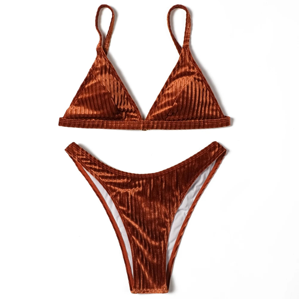 ZTVitality Sexy Push Up Bikini 2025 Hot Sale Straps Padded Bra Pit Strip Velvet Swimsuit Female High Leg Swimwear Women Biquini